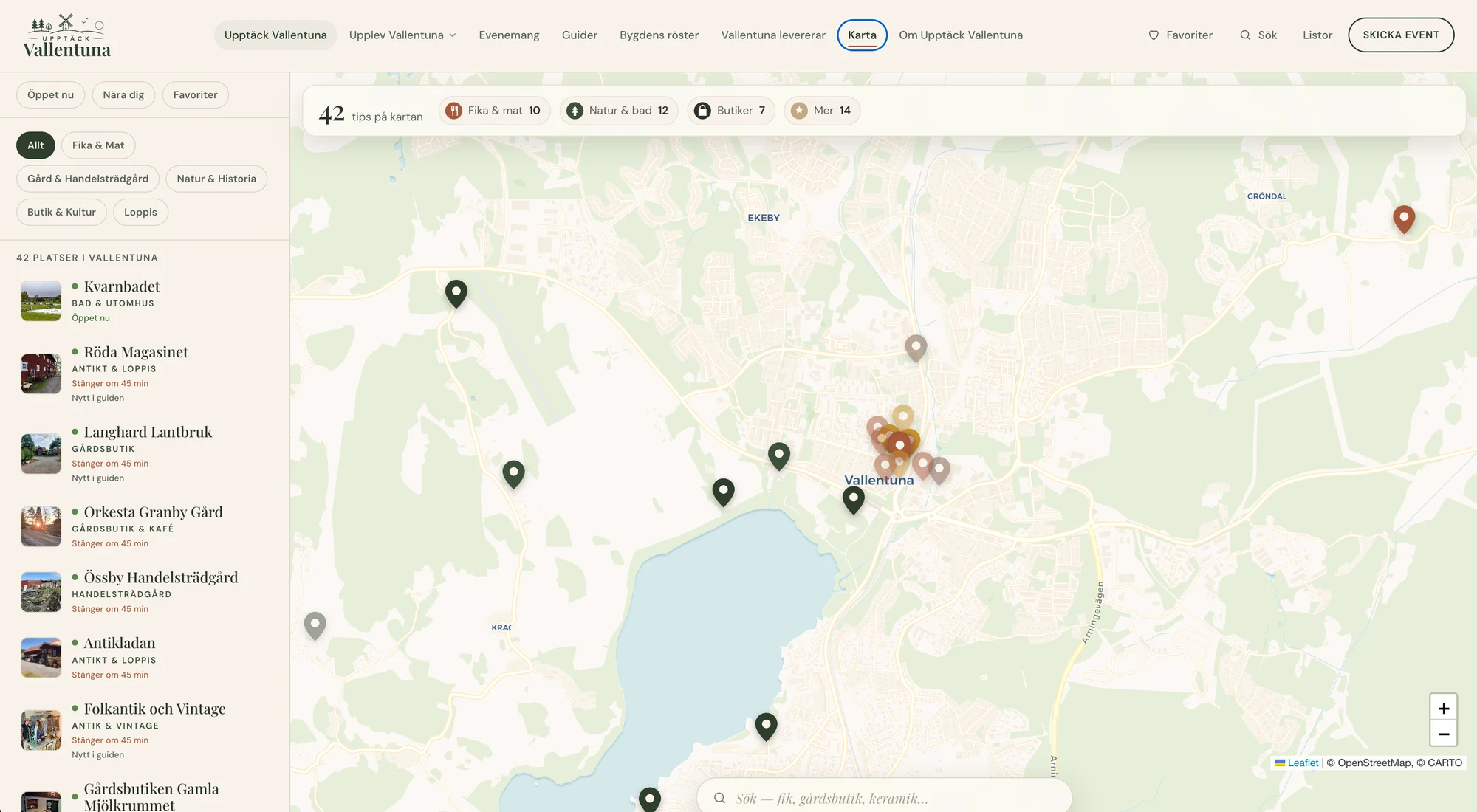 Upptäck Vallentuna interaktiv karta med curerade platser